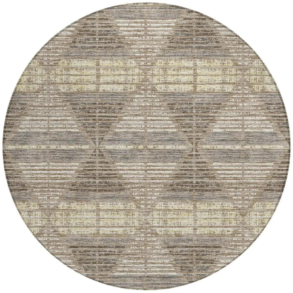 8' Brown And Beige Round Geometric Washable Indoor Outdoor Area Rug Homeroots Outdoor