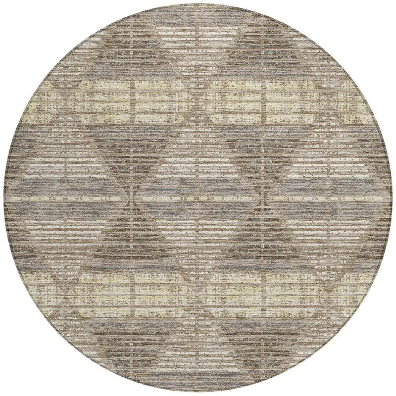 8' Brown And Beige Round Geometric Washable Indoor Outdoor Area Rug Homeroots Outdoor