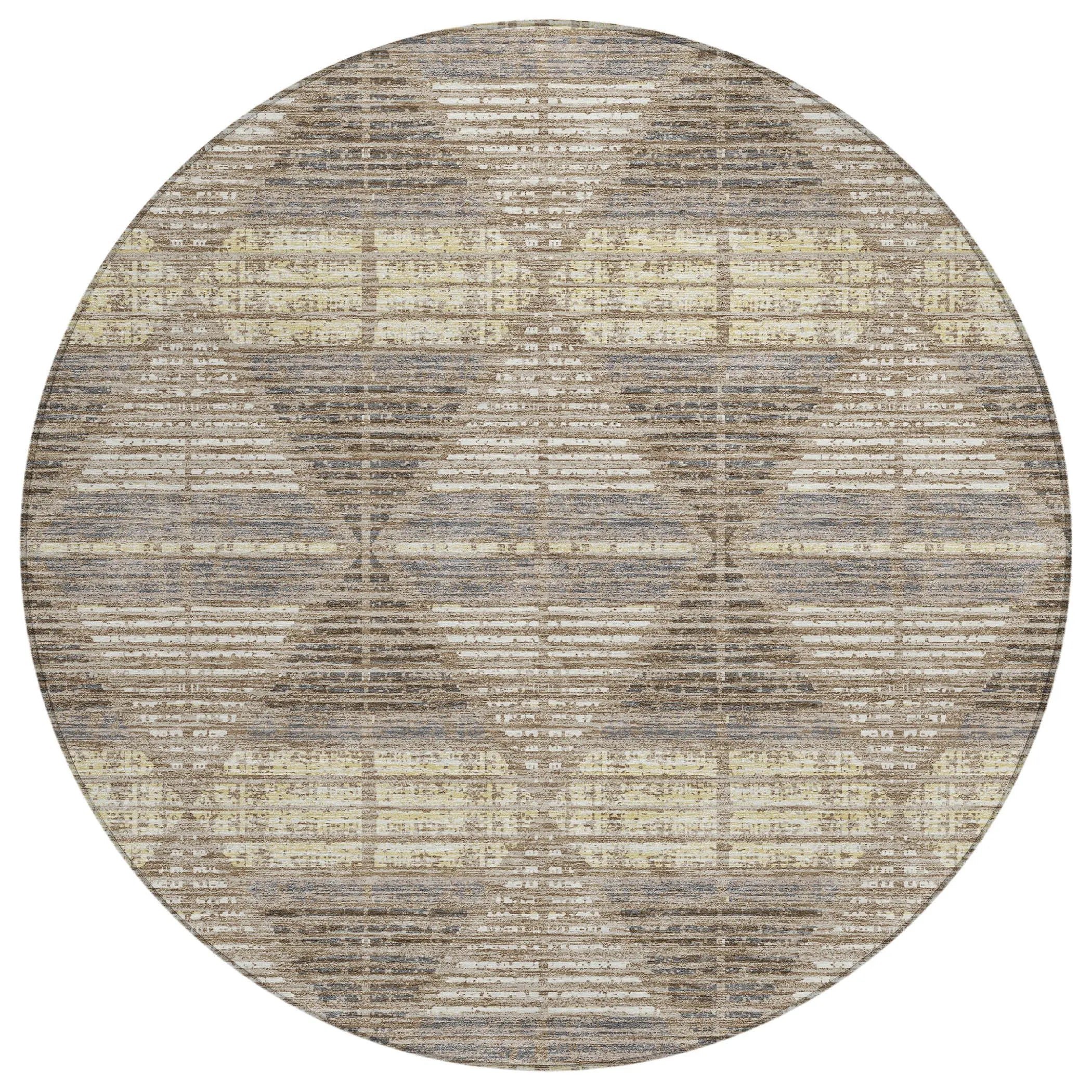 8' Brown And Beige Round Geometric Washable Indoor Outdoor Area Rug Homeroots Outdoor