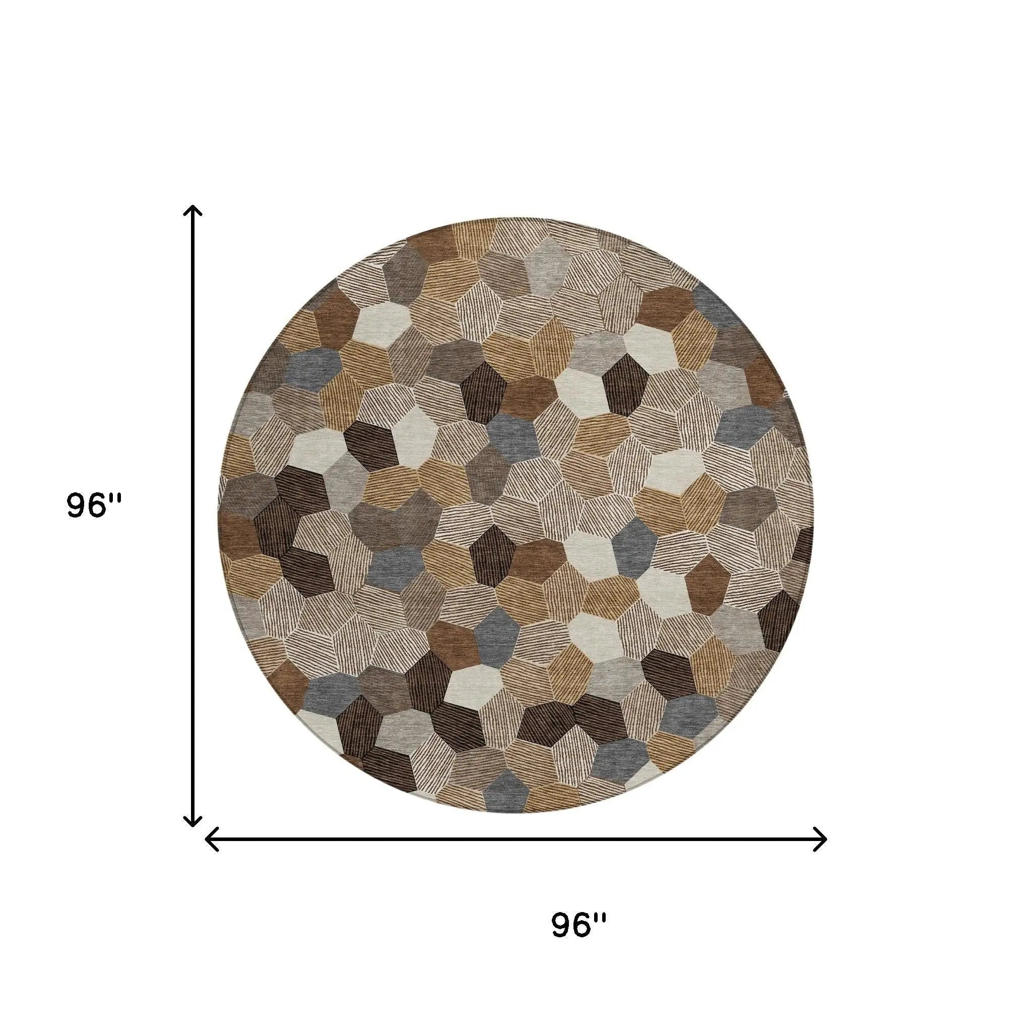 8' Brown And Beige Round Geometric Washable Indoor Outdoor Area Rug Homeroots Outdoor
