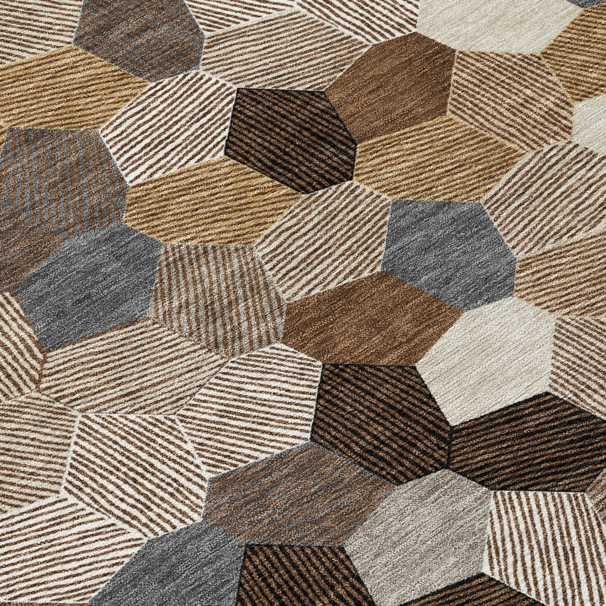 8' Brown And Beige Round Geometric Washable Indoor Outdoor Area Rug Homeroots Outdoor