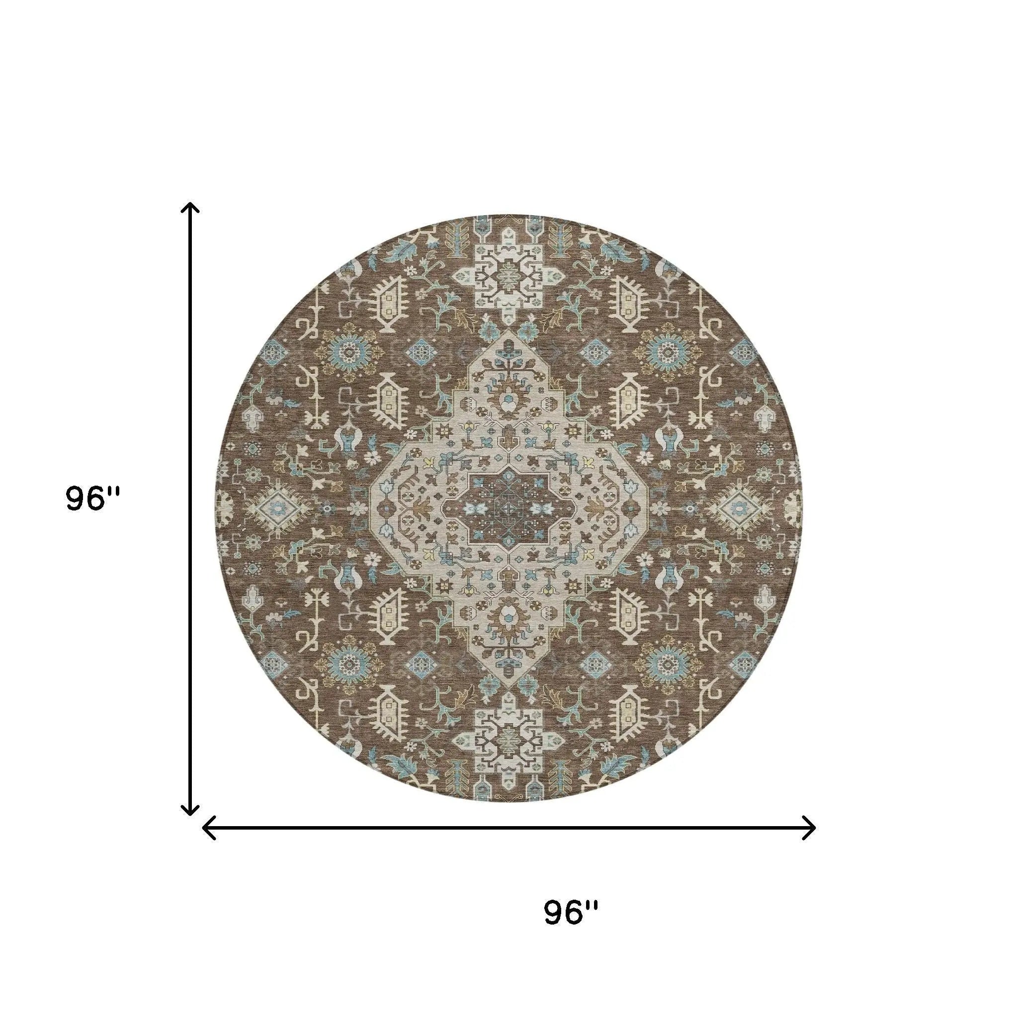 8' Brown And Beige Round Medallion Washable Indoor Outdoor Area Rug Homeroots Outdoor