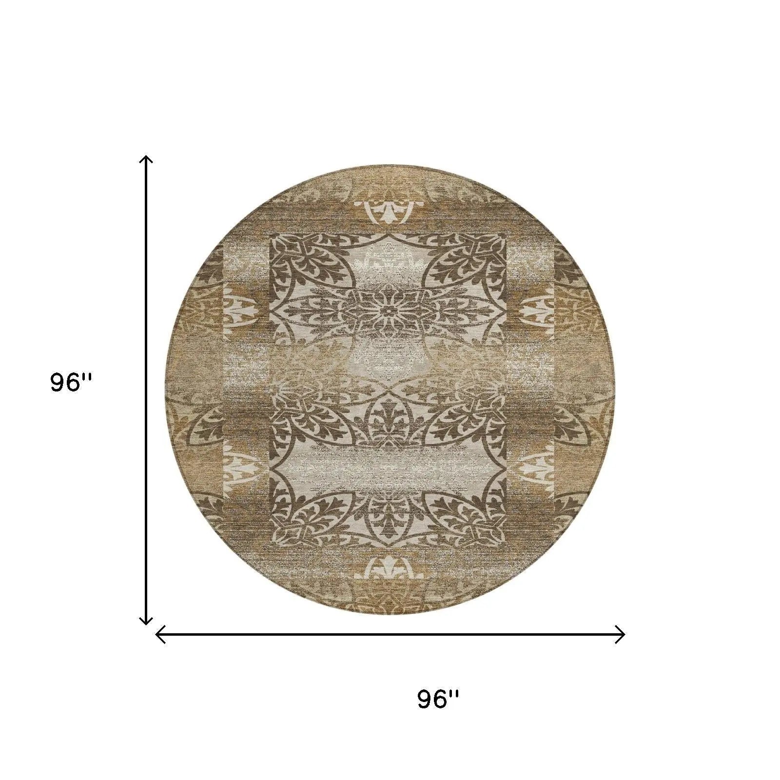 8' Brown And Beige Round Oriental Washable Indoor Outdoor Area Rug Homeroots Outdoor