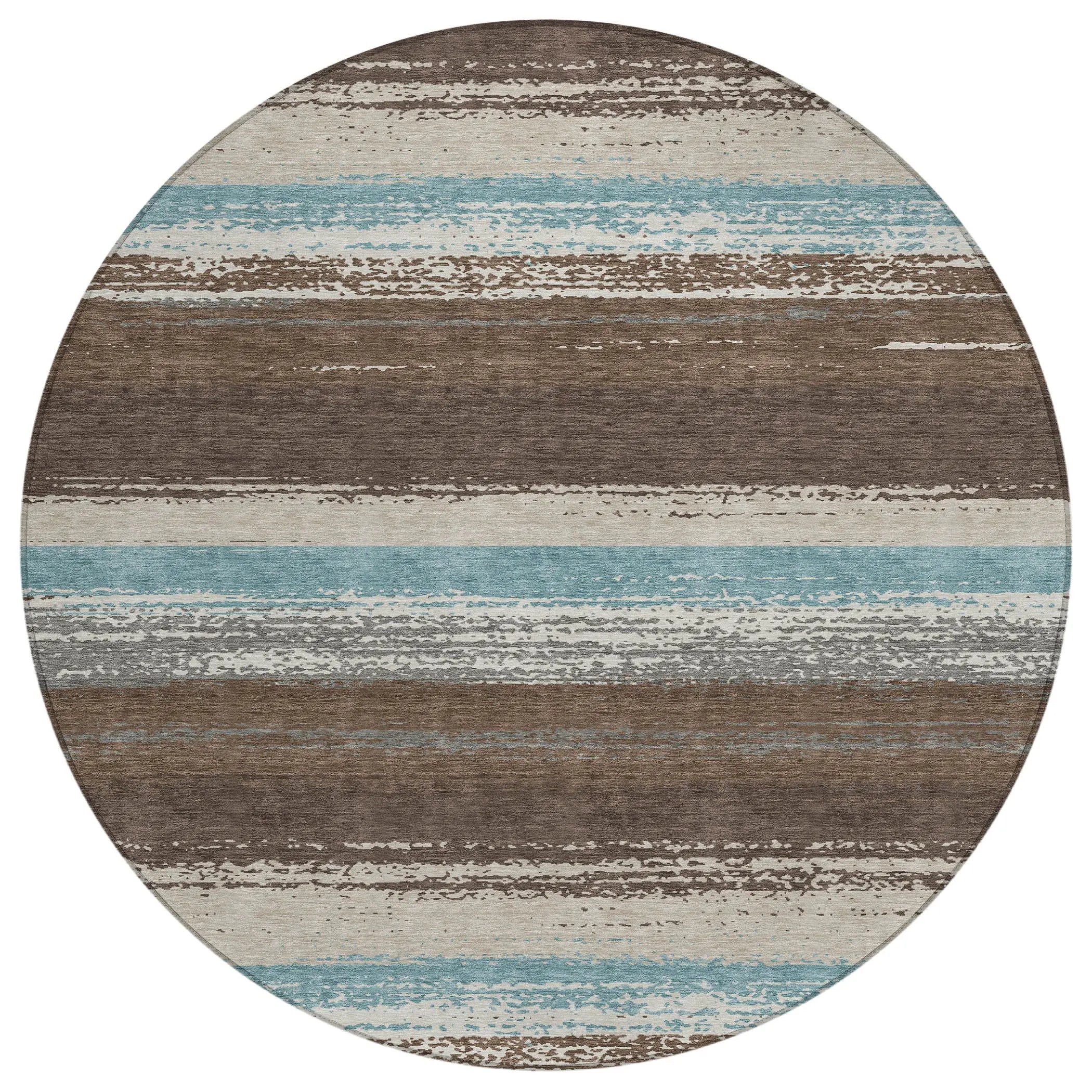 8' Brown And Beige Round Striped Washable Indoor Outdoor Area Rug Homeroots Outdoor