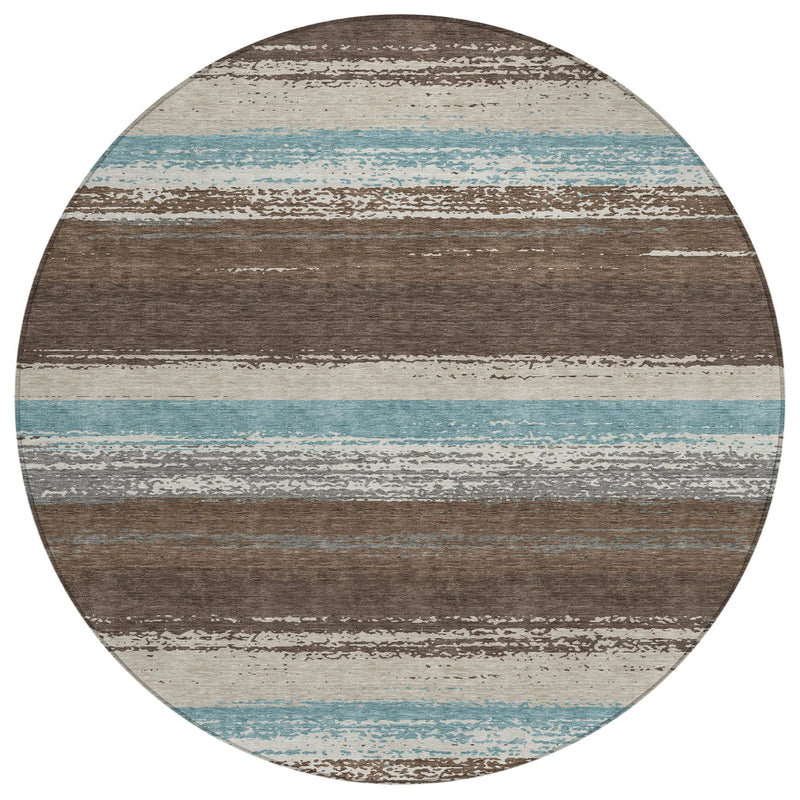8' Brown And Beige Round Striped Washable Indoor Outdoor Area Rug Homeroots Outdoor