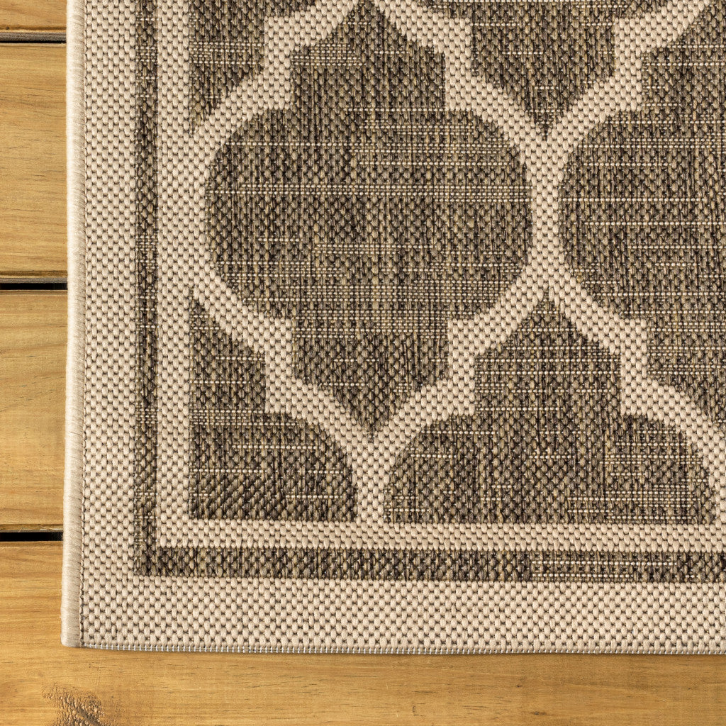 8' Brown And Beige Square Geometric Indoor Outdoor Area Rug - GreatEagleInc
