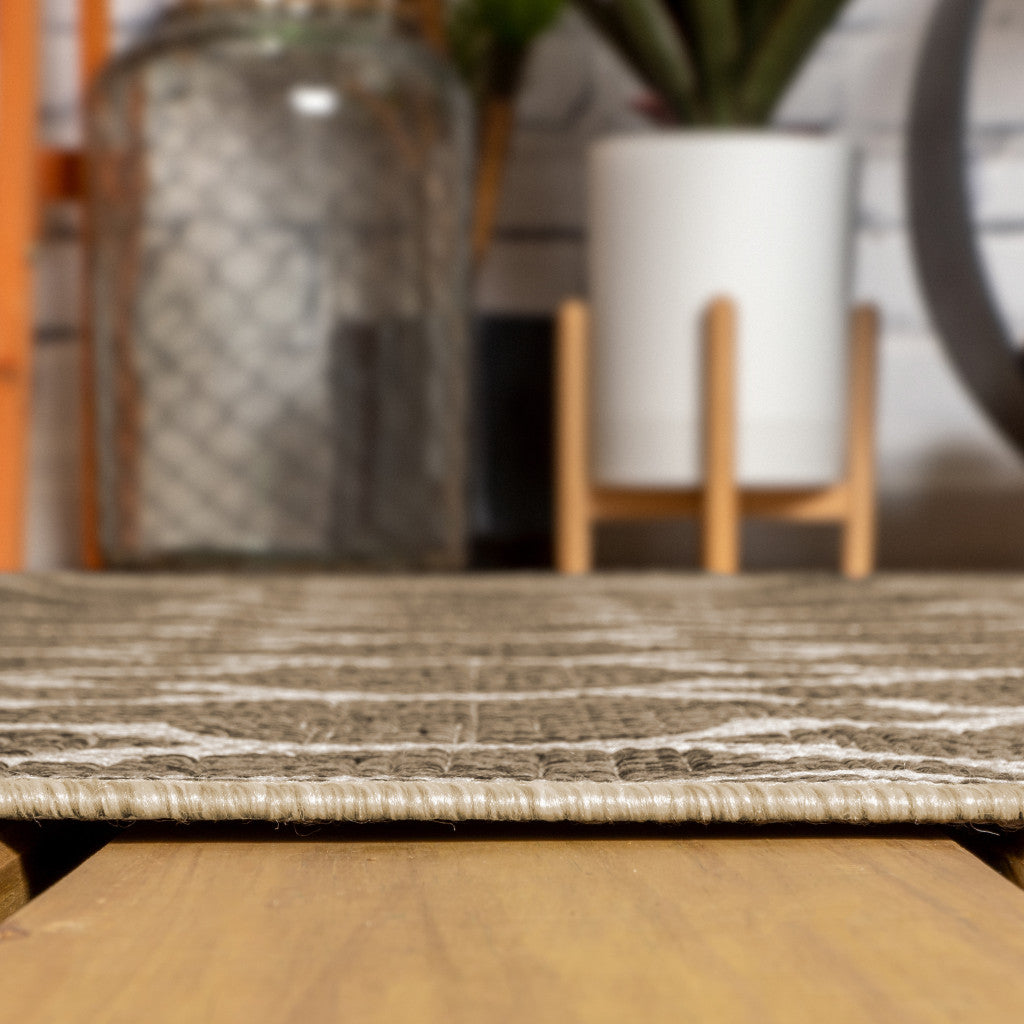 8' Brown And Beige Square Geometric Indoor Outdoor Area Rug - GreatEagleInc