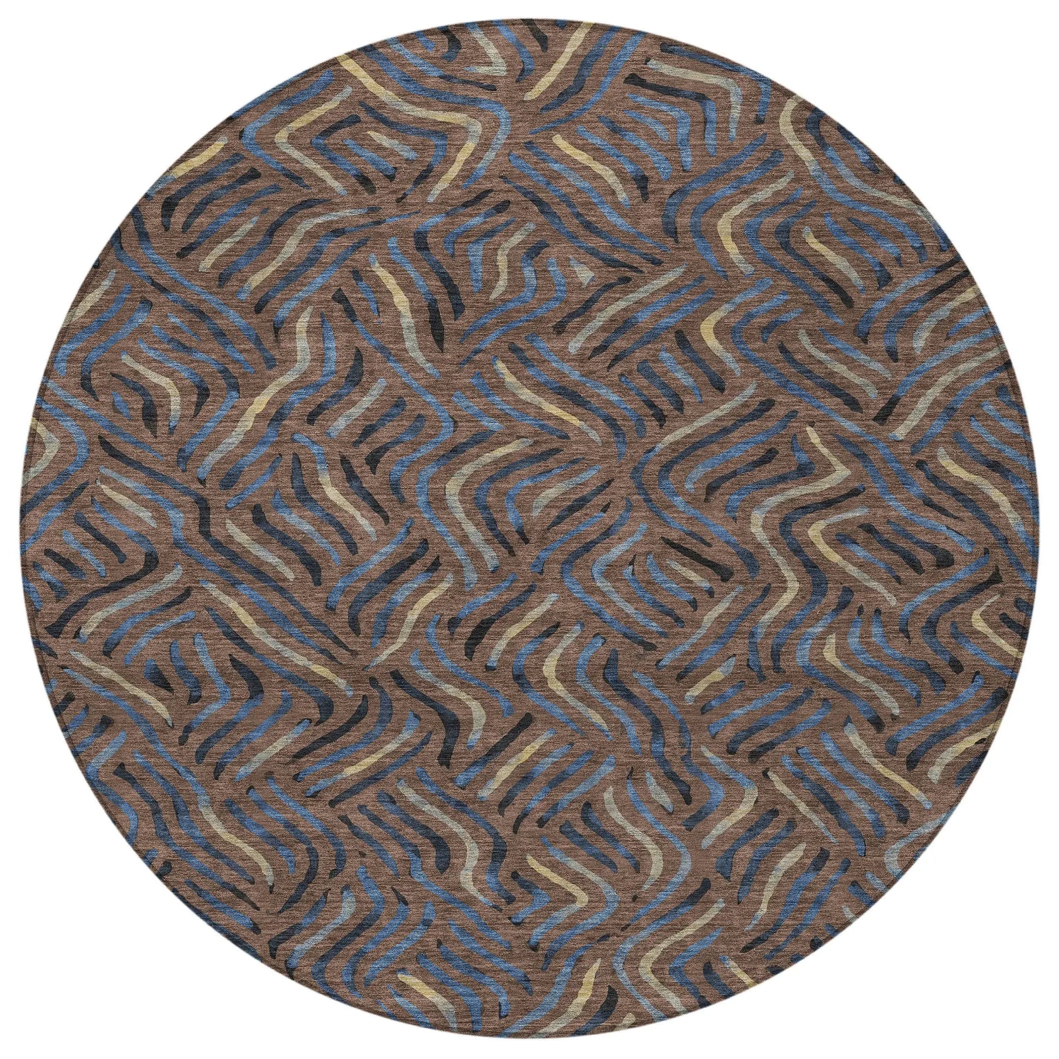 8' Brown And Black Round Abstract Washable Indoor Outdoor Area Rug Homeroots Outdoor