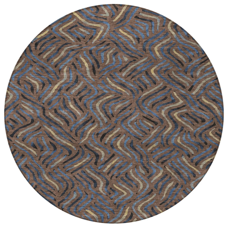 8' Brown And Black Round Abstract Washable Indoor Outdoor Area Rug Homeroots Outdoor