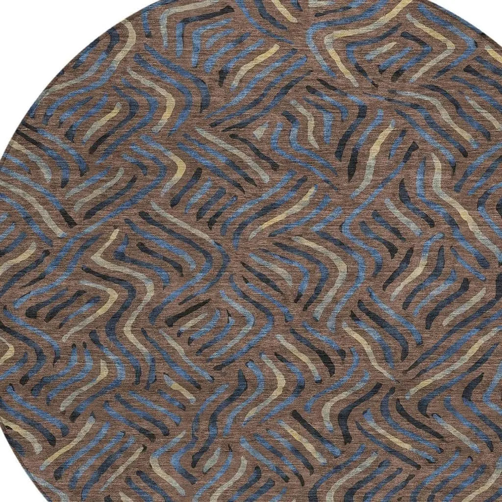 8' Brown And Black Round Abstract Washable Indoor Outdoor Area Rug Homeroots Outdoor