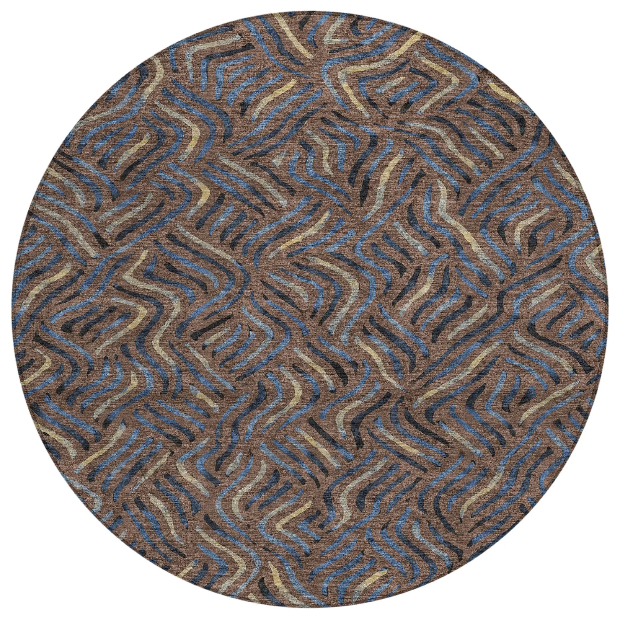 8' Brown And Black Round Abstract Washable Indoor Outdoor Area Rug Homeroots Outdoor