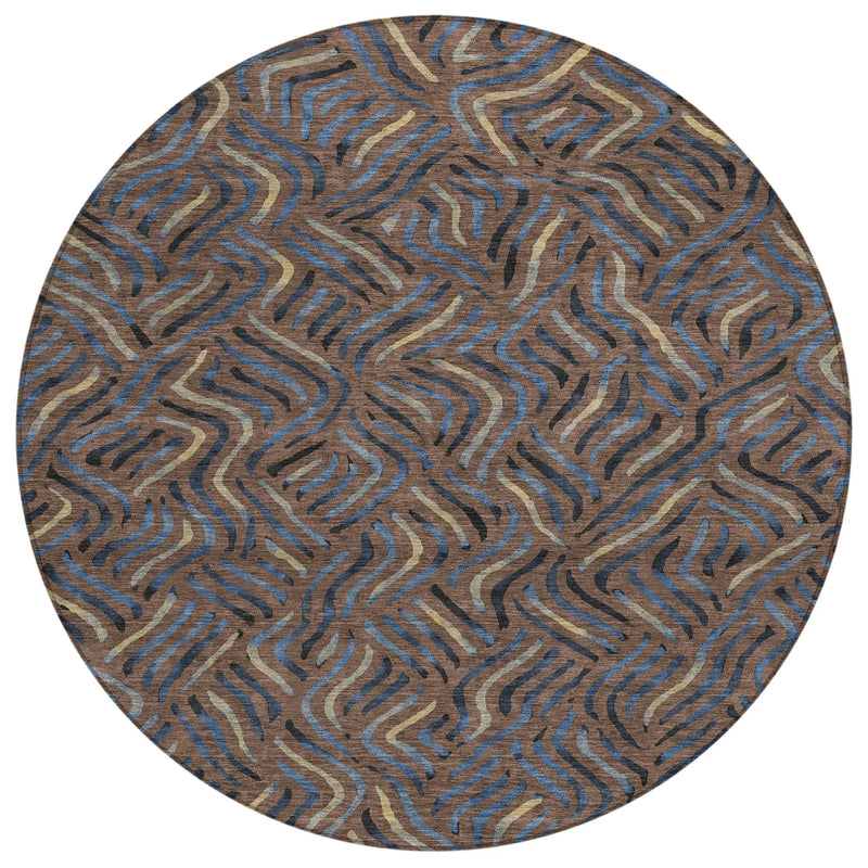 8' Brown And Black Round Abstract Washable Indoor Outdoor Area Rug Homeroots Outdoor