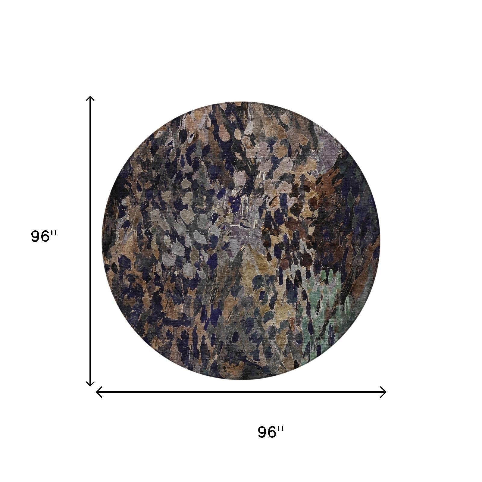 8' Brown And Black Round Abstract Washable Indoor Outdoor Area Rug Homeroots Outdoor
