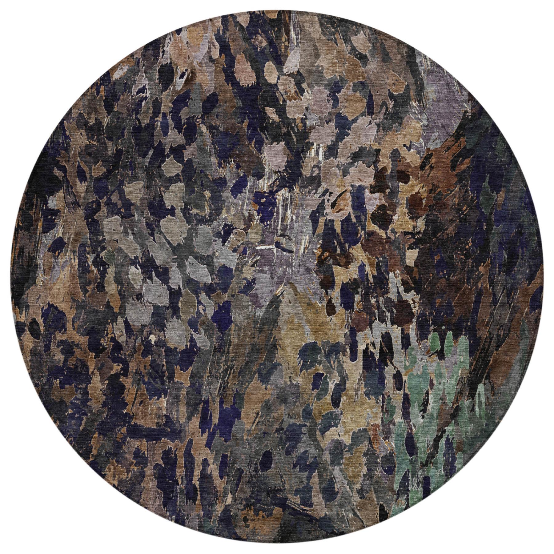 8' Brown And Black Round Abstract Washable Indoor Outdoor Area Rug Homeroots Outdoor