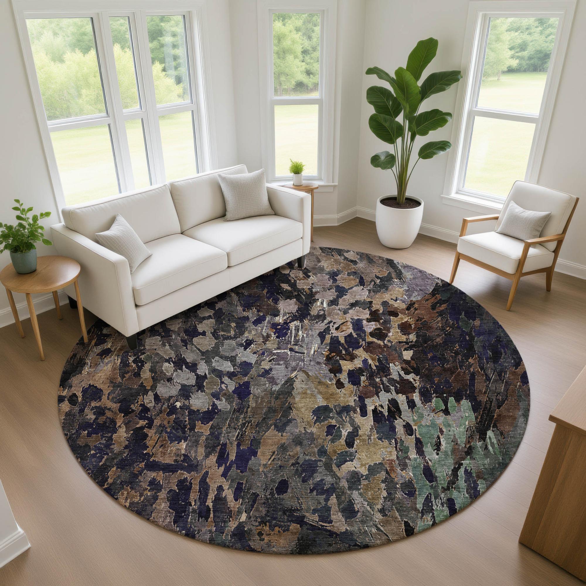 8' Brown And Black Round Abstract Washable Indoor Outdoor Area Rug Homeroots Outdoor