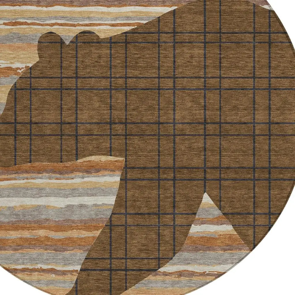 8' Brown And Black Round Abstract Washable Indoor Outdoor Area Rug Homeroots Outdoor