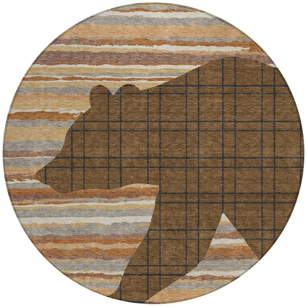 8' Brown And Black Round Abstract Washable Indoor Outdoor Area Rug Homeroots Outdoor