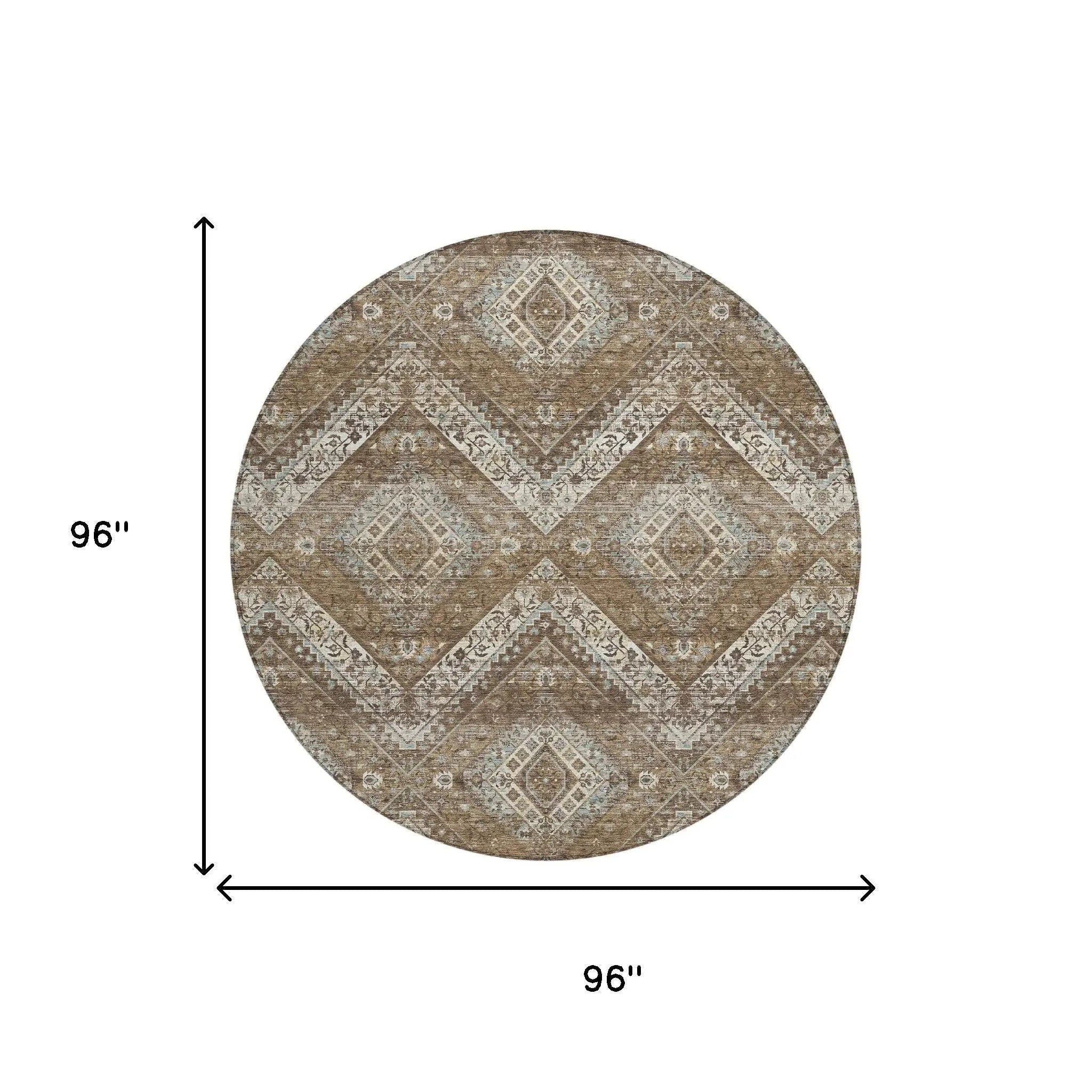 8' Brown And Chocolate Round Tribal Washable Indoor Outdoor Area Rug Homeroots Outdoor
