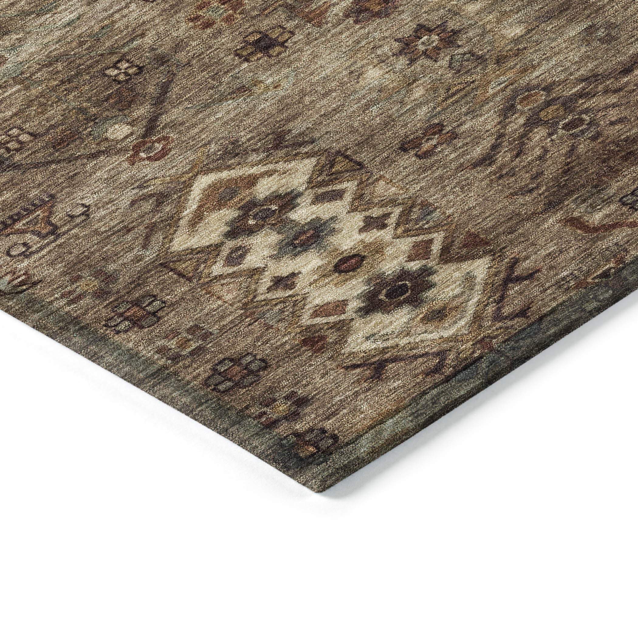 8' Brown And Copper Round Tribal Washable Indoor Outdoor Area Rug - GreatEagleInc