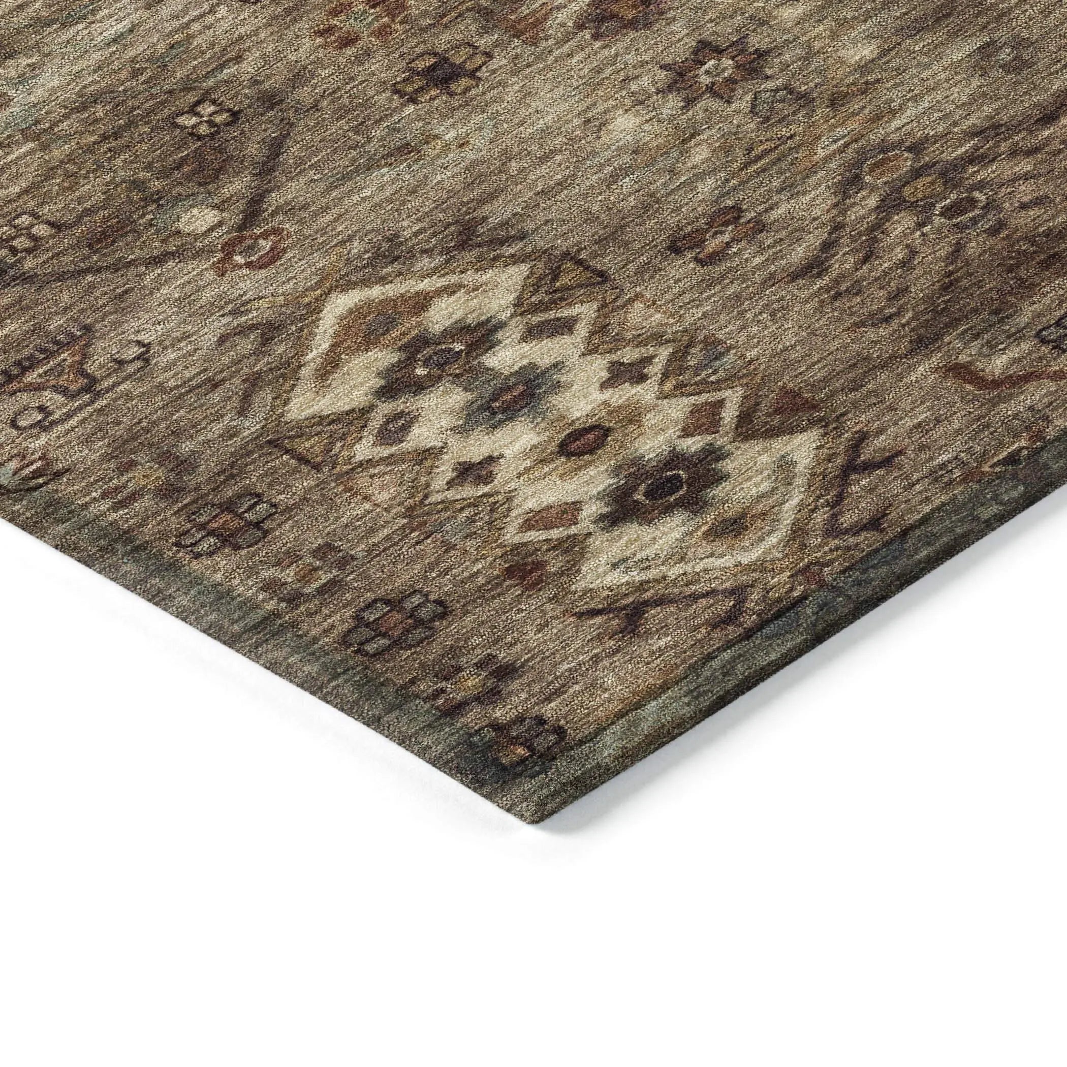 8' Brown And Copper Round Tribal Washable Indoor Outdoor Area Rug - GreatEagleInc