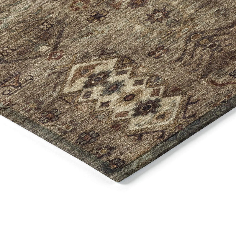 8' Brown And Copper Round Tribal Washable Indoor Outdoor Area Rug - GreatEagleInc
