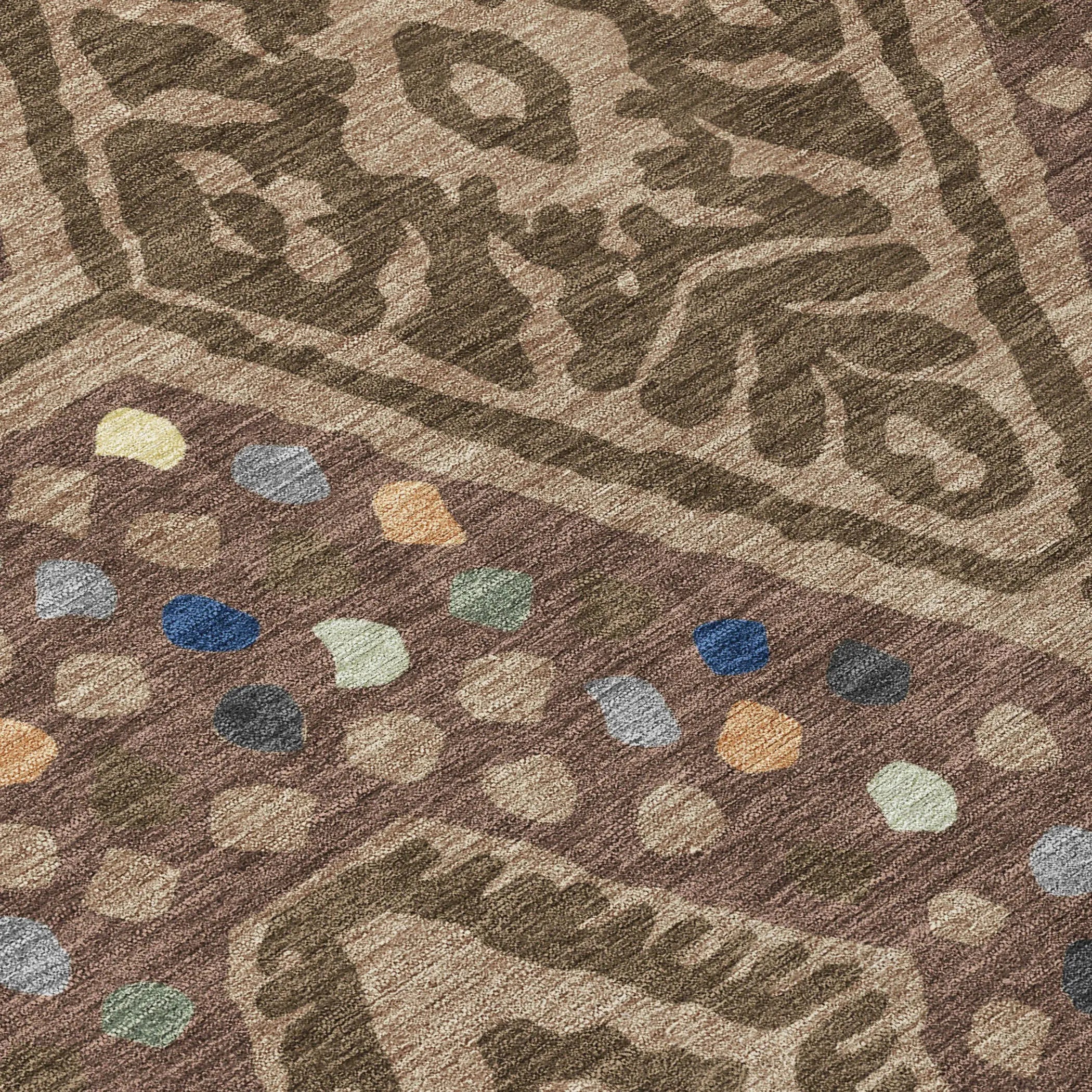 8' Brown And Copper Round Tribal Washable Indoor Outdoor Area Rug Homeroots Outdoor