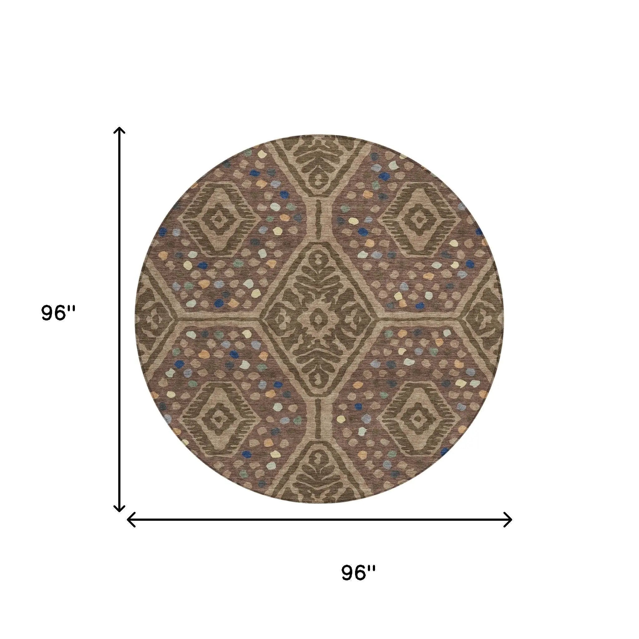 8' Brown And Copper Round Tribal Washable Indoor Outdoor Area Rug Homeroots Outdoor
