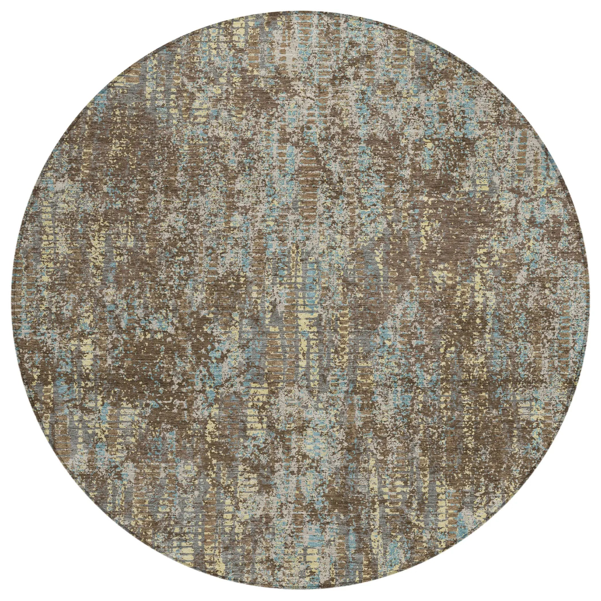 8' Brown And Graphite Round Abstract Washable Indoor Outdoor Area Rug Homeroots Outdoor