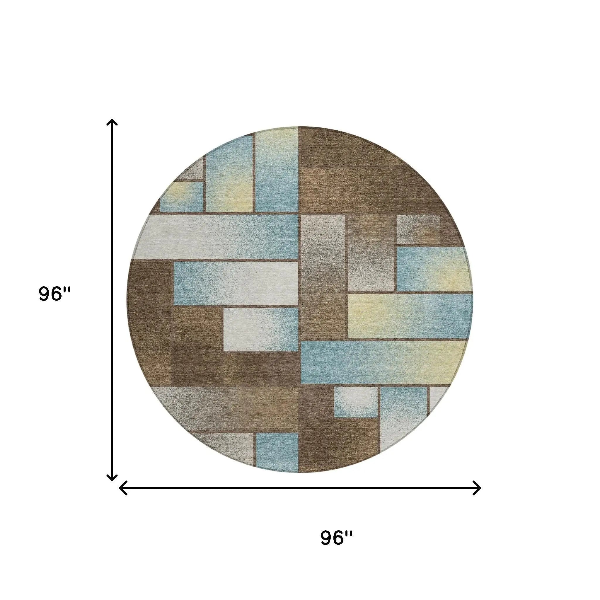8' Brown And Gray Round Geometric Washable Indoor Outdoor Area Rug Homeroots Outdoor