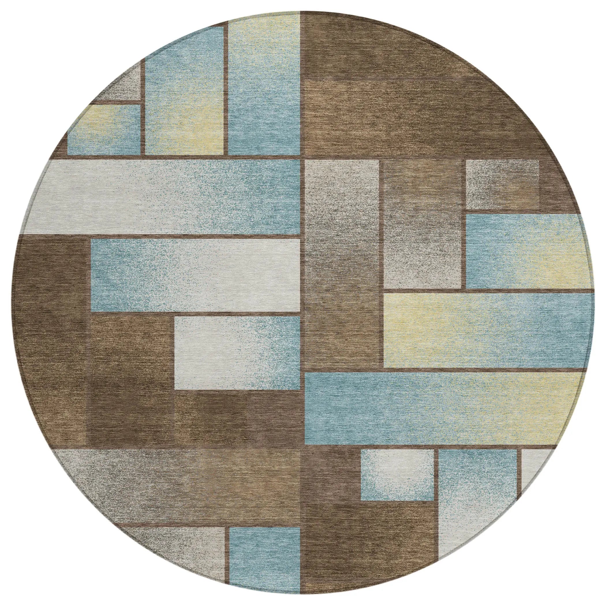 8' Brown And Gray Round Geometric Washable Indoor Outdoor Area Rug Homeroots Outdoor