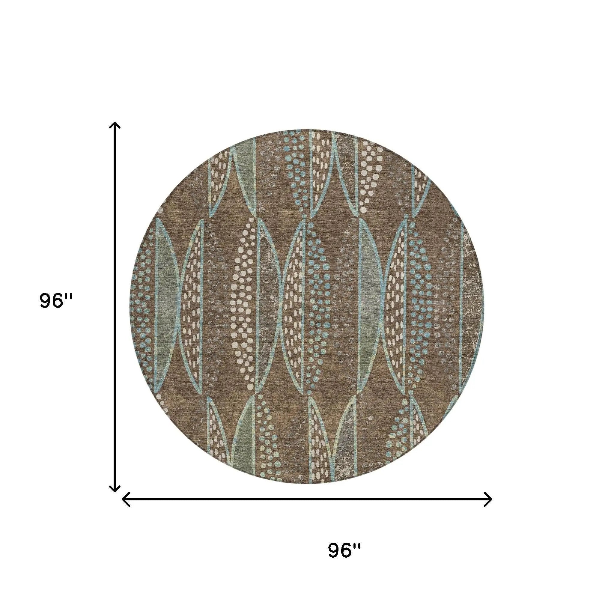 8' Brown And Gray Round Geometric Washable Indoor Outdoor Area Rug Homeroots Outdoor
