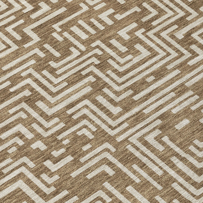 8' Brown And Gray Round Geometric Washable Indoor Outdoor Area Rug Homeroots Outdoor