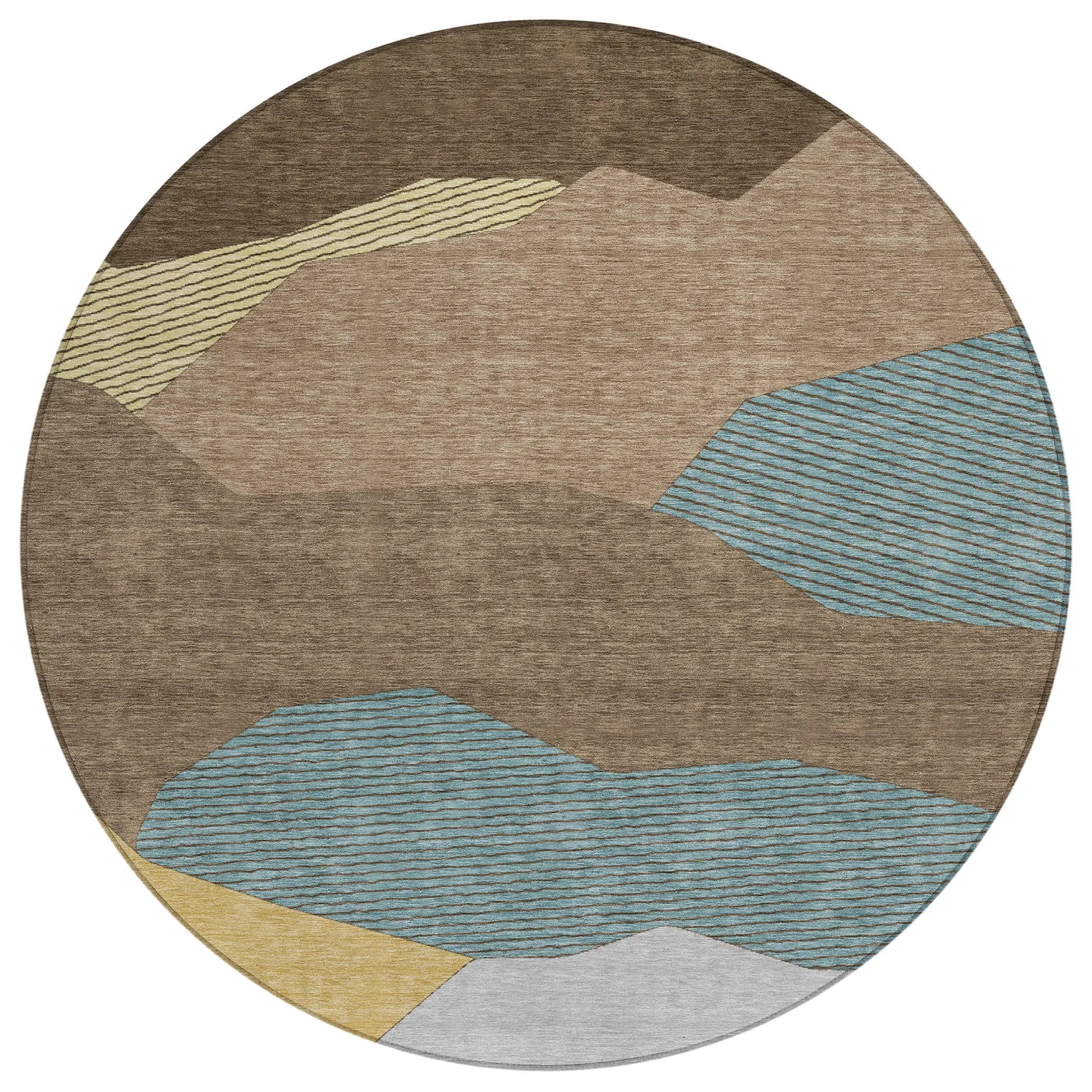 8' Brown And Gray Round Geometric Washable Indoor Outdoor Area Rug Homeroots Outdoor