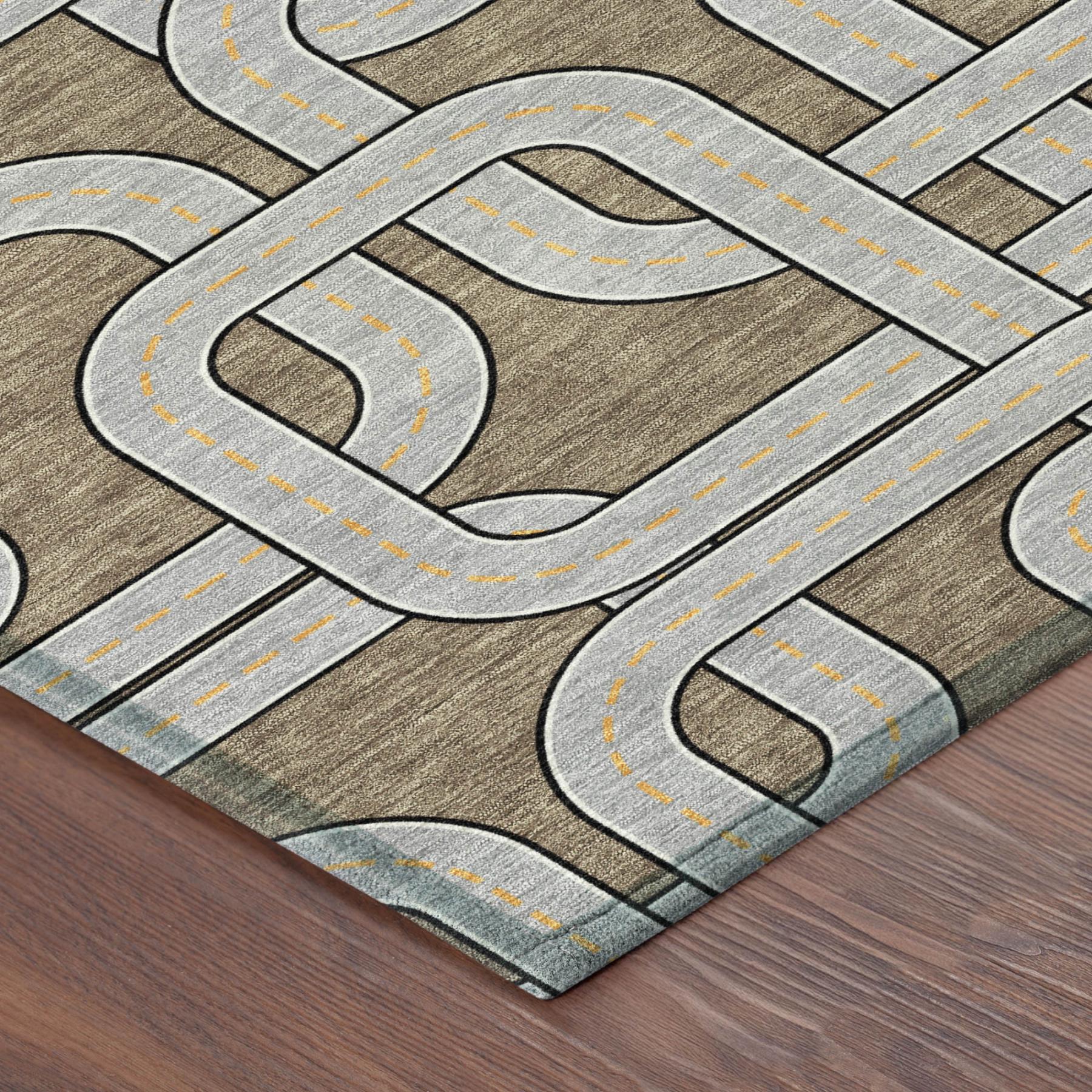 8' Brown And Gray Round Geometric Washable Indoor Outdoor Area Rug Homeroots Outdoor