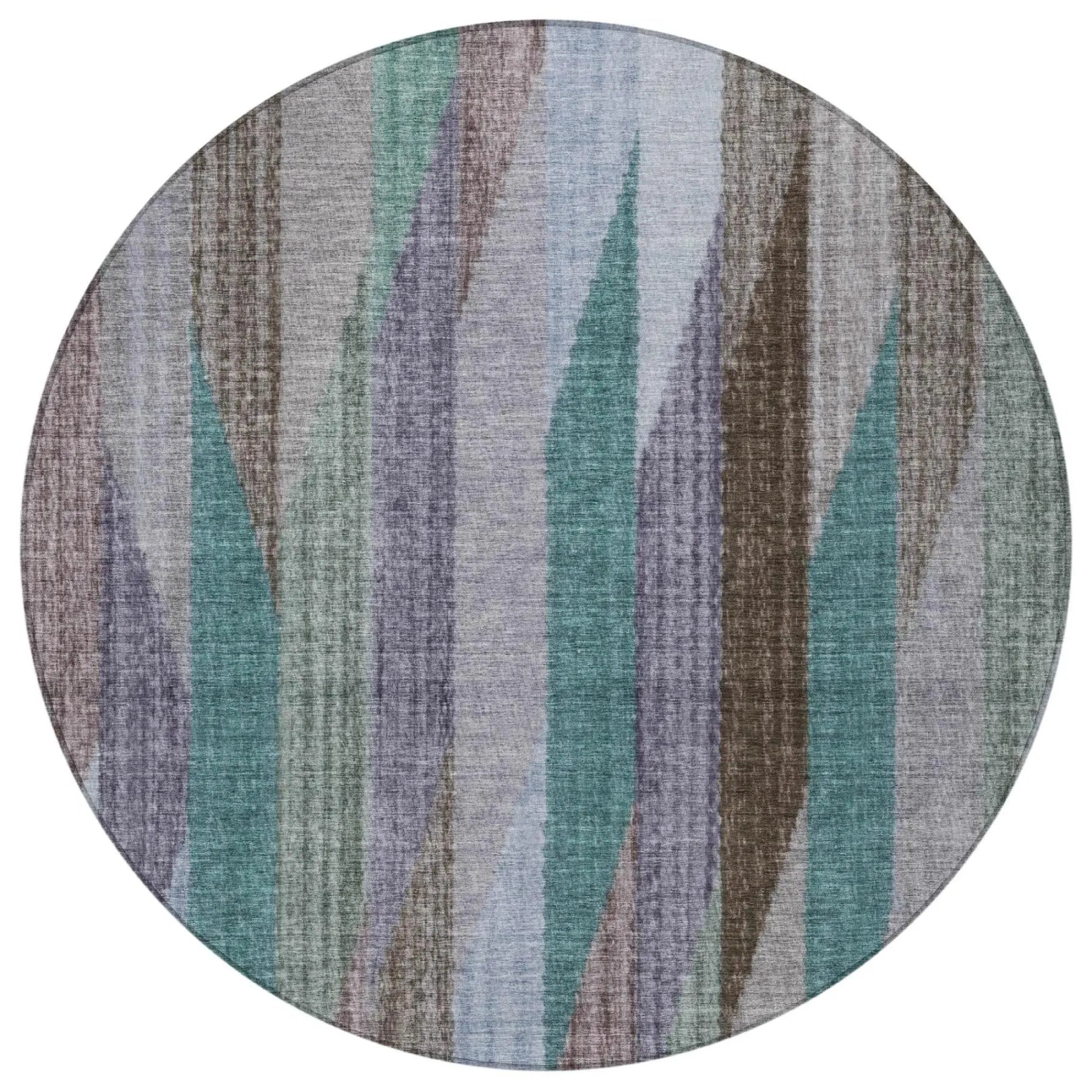 8' Brown And Gray Round Striped Washable Indoor Outdoor Area Rug Homeroots Outdoor