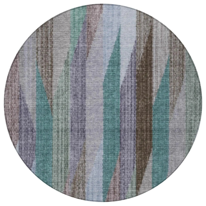 8' Brown And Gray Round Striped Washable Indoor Outdoor Area Rug Homeroots Outdoor