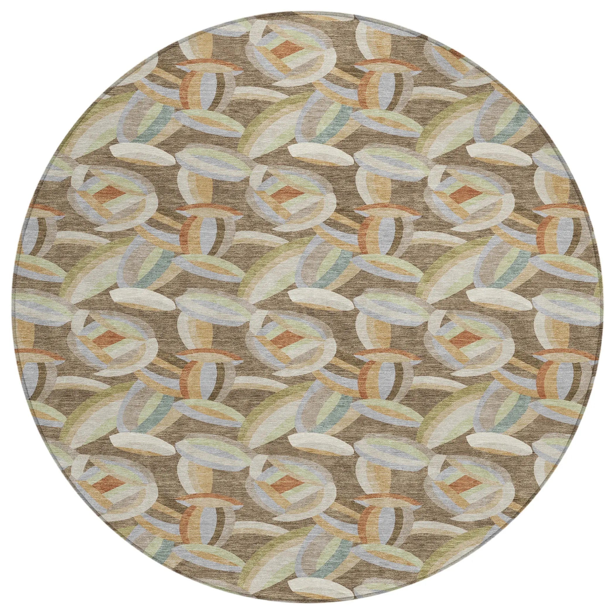8' Brown And Ivory Round Abstract Washable Indoor Outdoor Area Rug Homeroots Outdoor