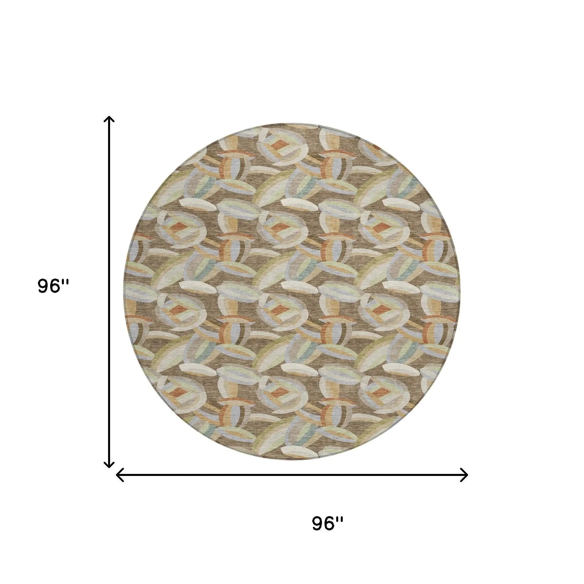 8' Brown And Ivory Round Abstract Washable Indoor Outdoor Area Rug Homeroots Outdoor