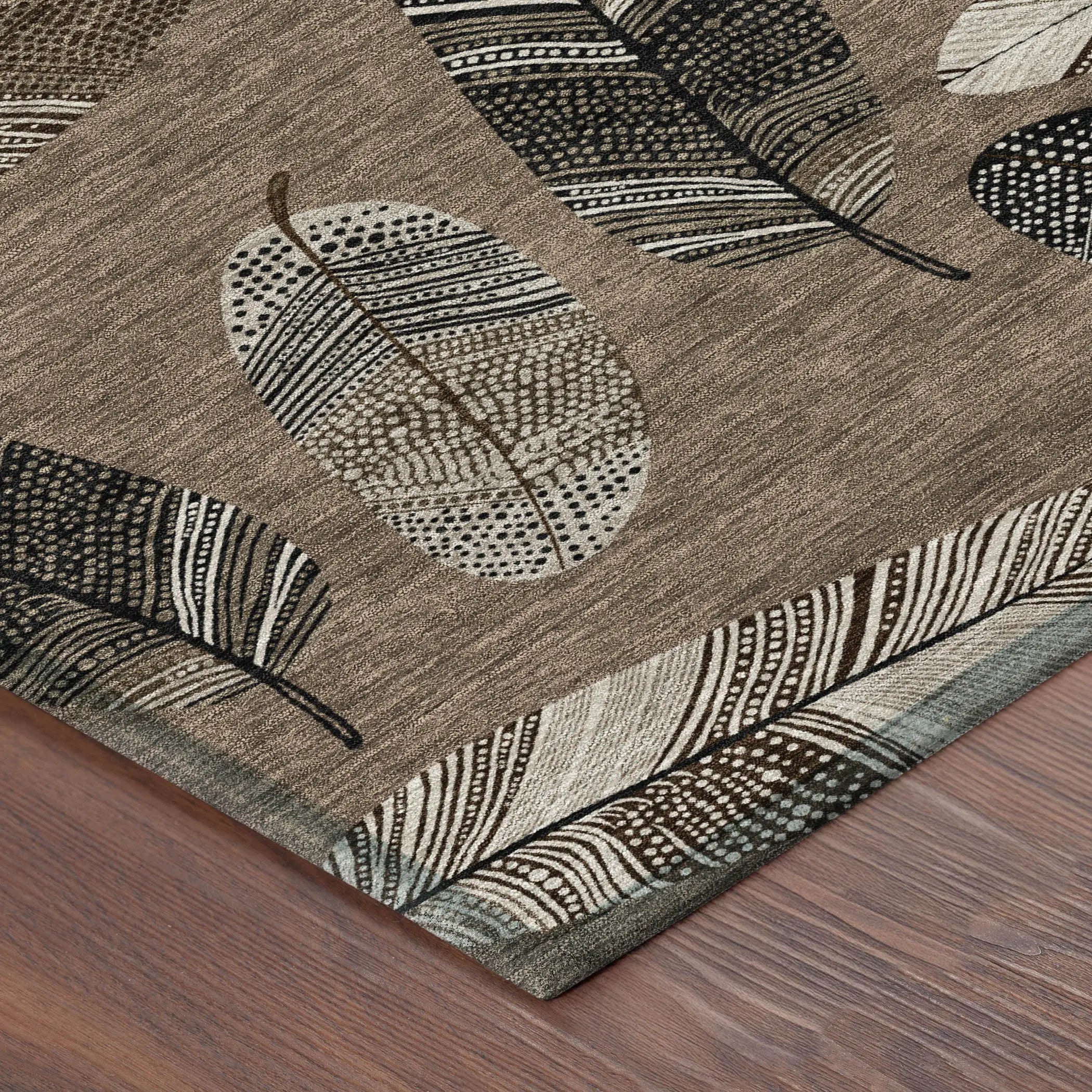 8' Brown And Ivory Round Botanical Leaves Washable Indoor Outdoor Area Rug Homeroots Outdoor