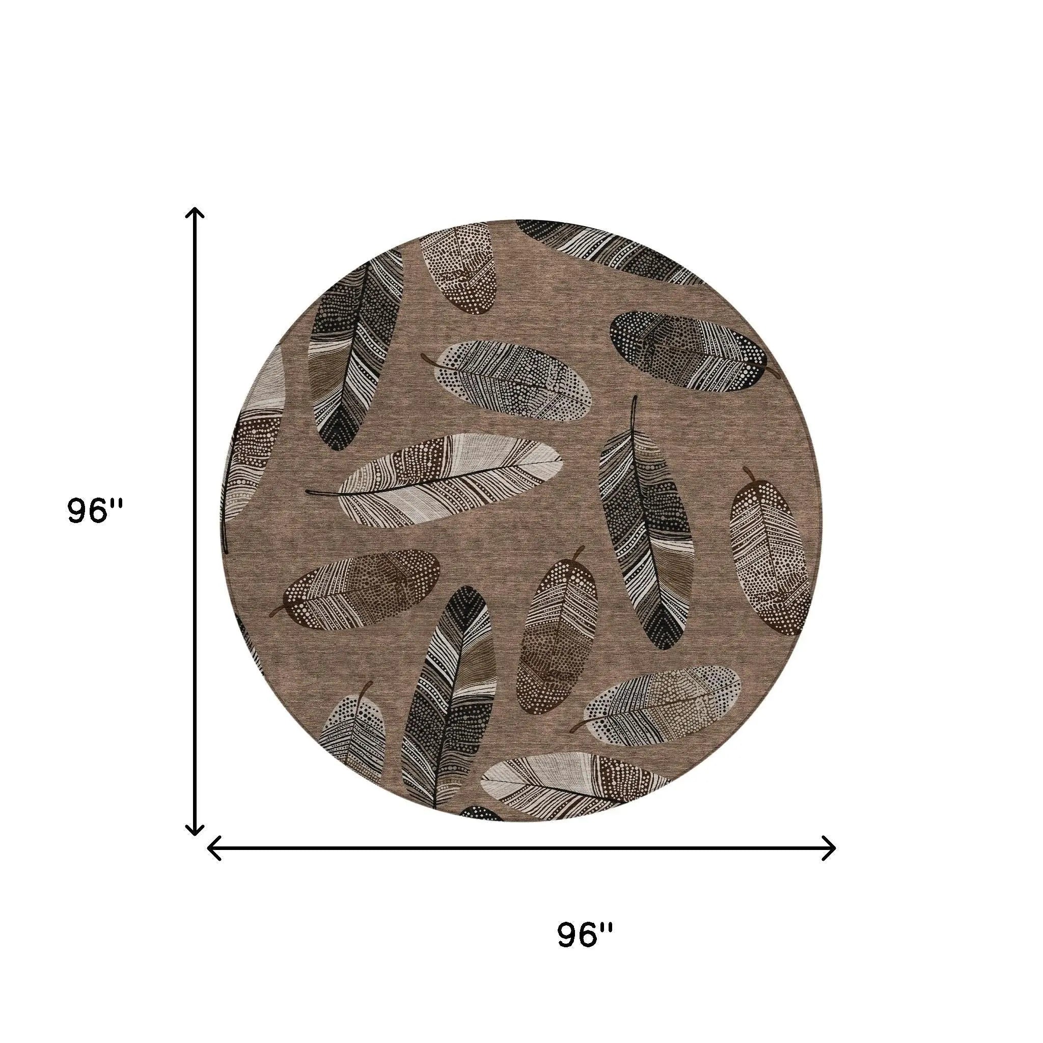 8' Brown And Ivory Round Botanical Leaves Washable Indoor Outdoor Area Rug Homeroots Outdoor