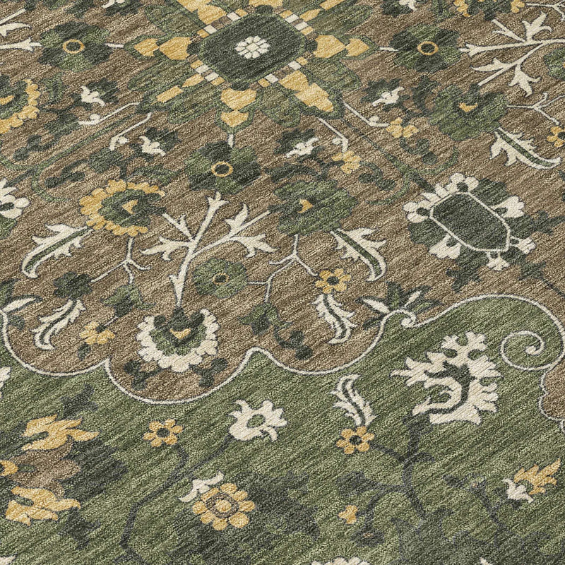 8' Brown And Ivory Round Floral Medallion Washable Indoor Outdoor Area Rug Homeroots Outdoor