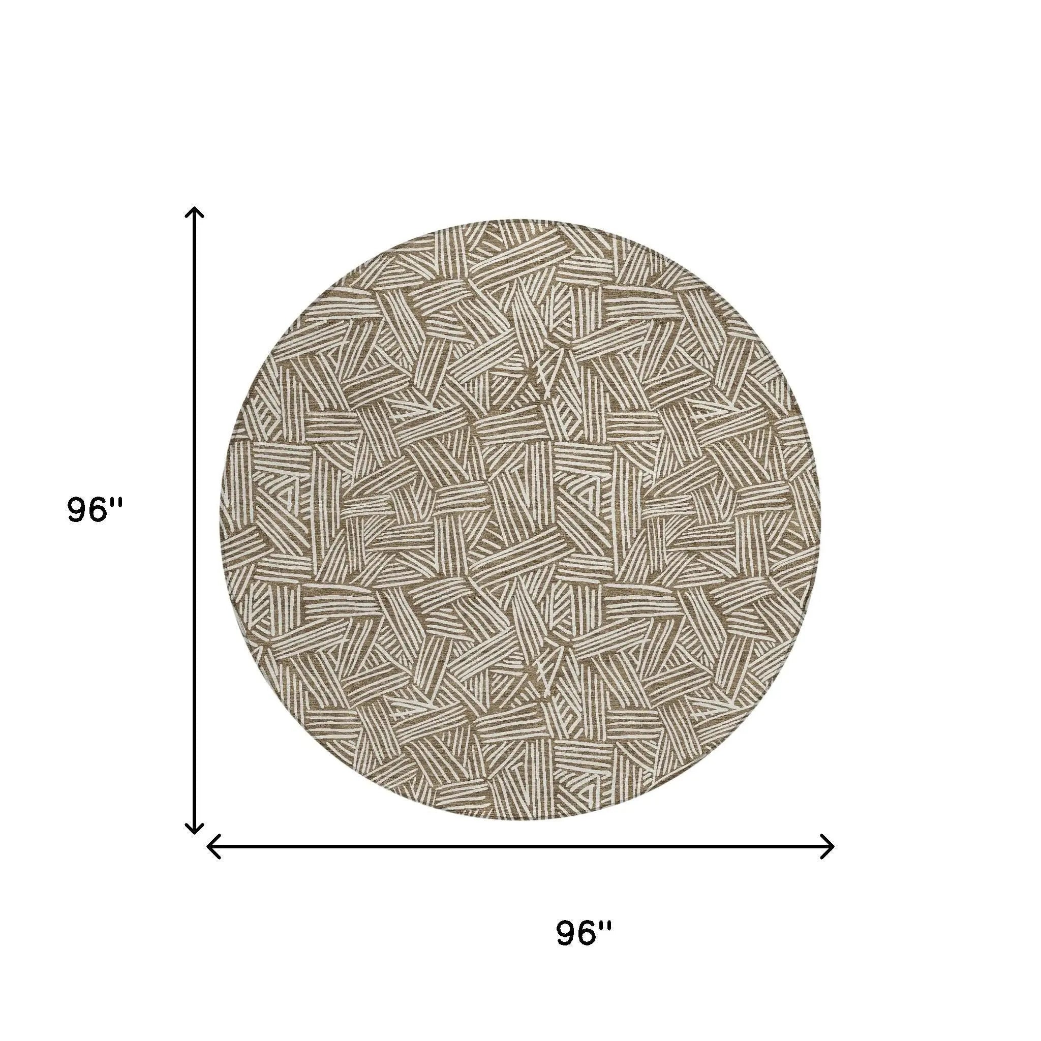 8' Brown And Ivory Round Geometric Washable Indoor Outdoor Area Rug Homeroots Outdoor