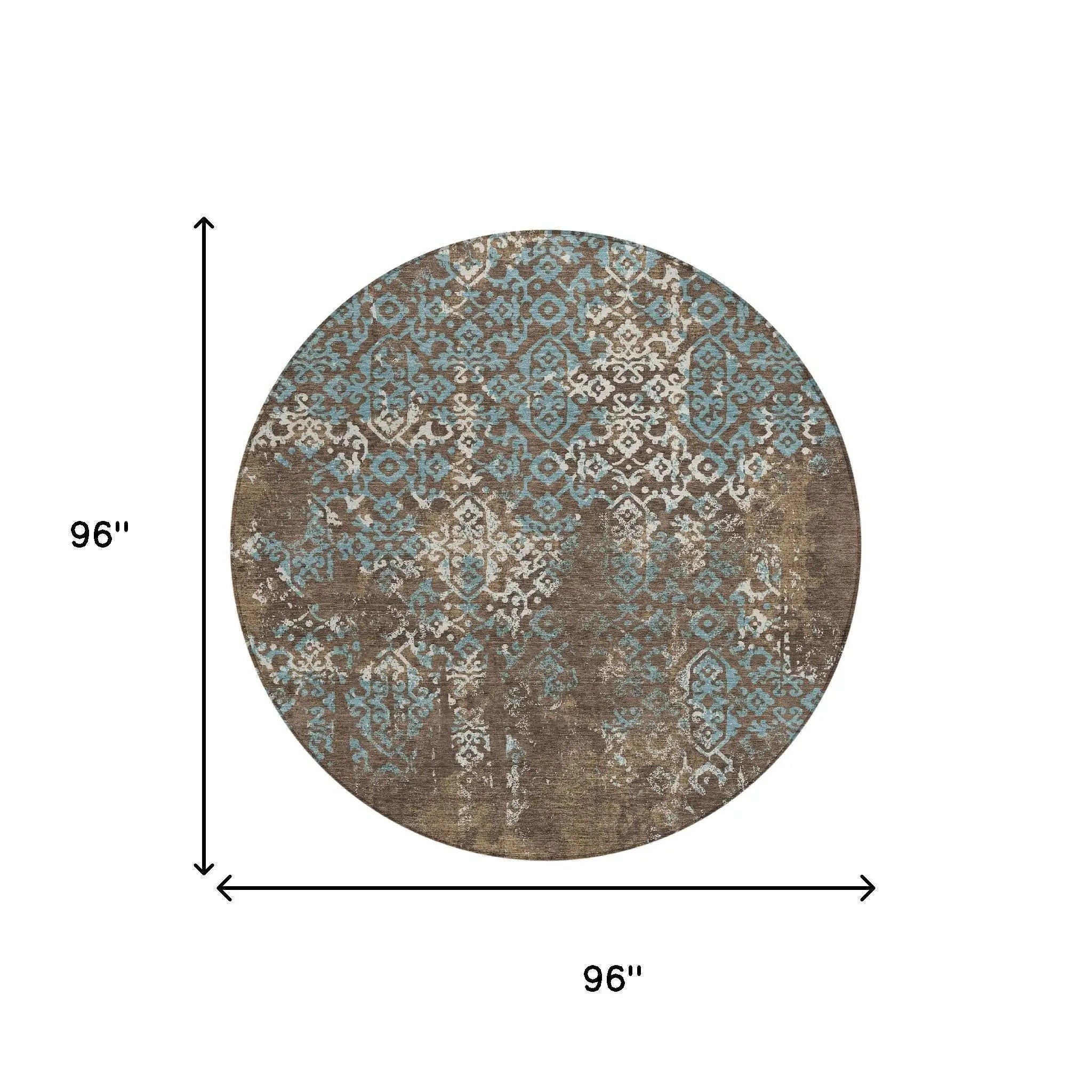 8' Brown And Khaki Round Oriental Washable Indoor Outdoor Area Rug Homeroots Outdoor