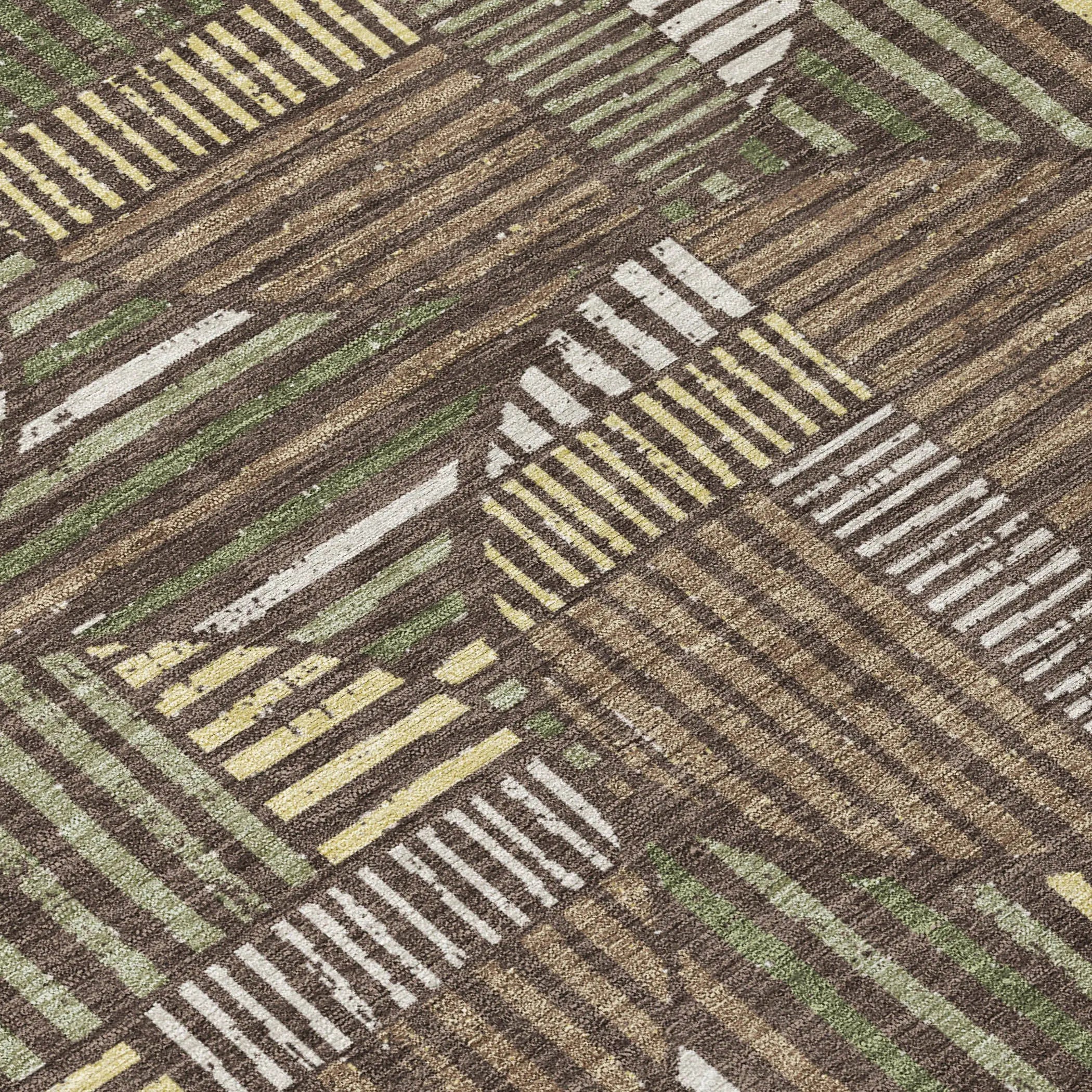 8' Brown And Linen Round Geometric Washable Indoor Outdoor Area Rug Homeroots Outdoor