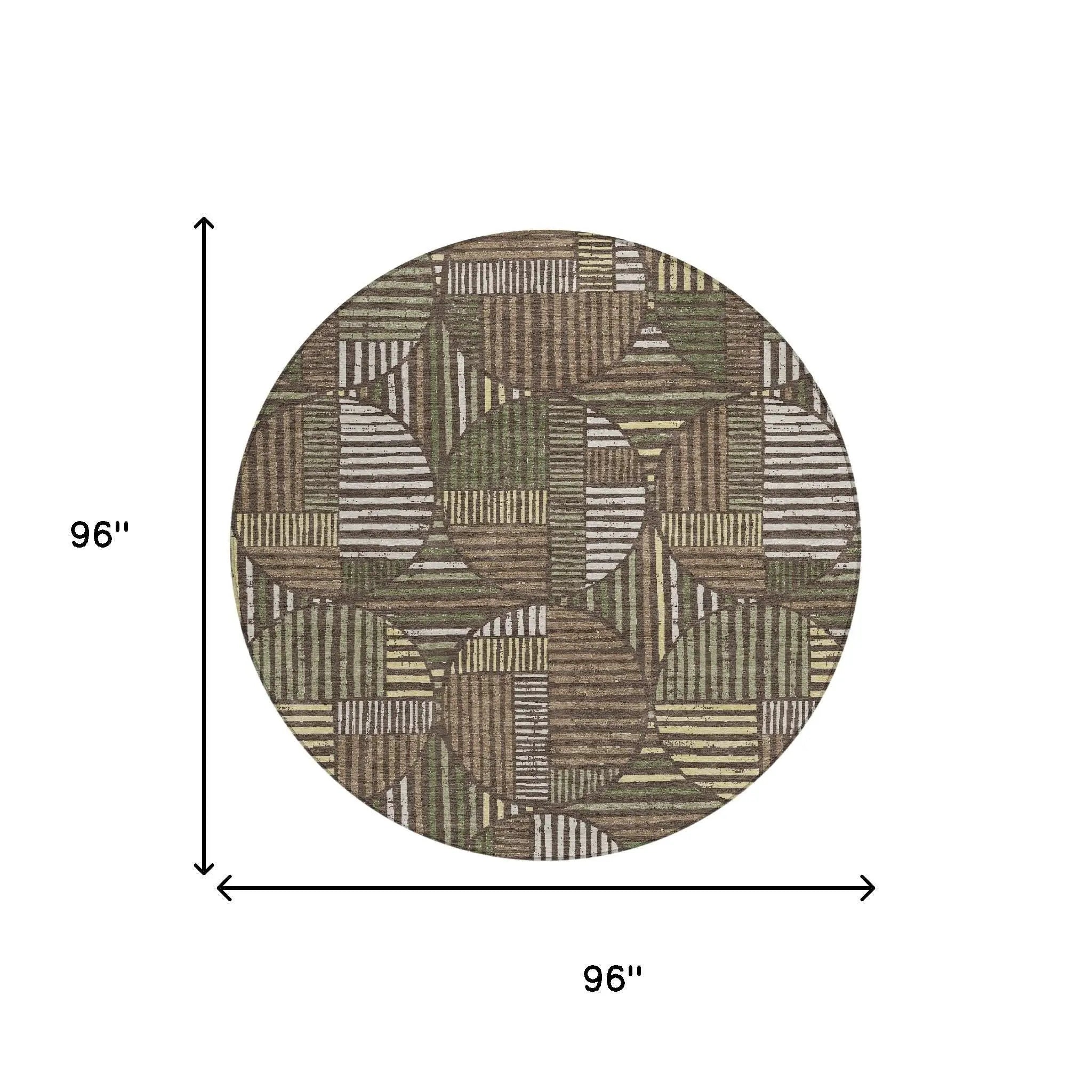 8' Brown And Linen Round Geometric Washable Indoor Outdoor Area Rug Homeroots Outdoor