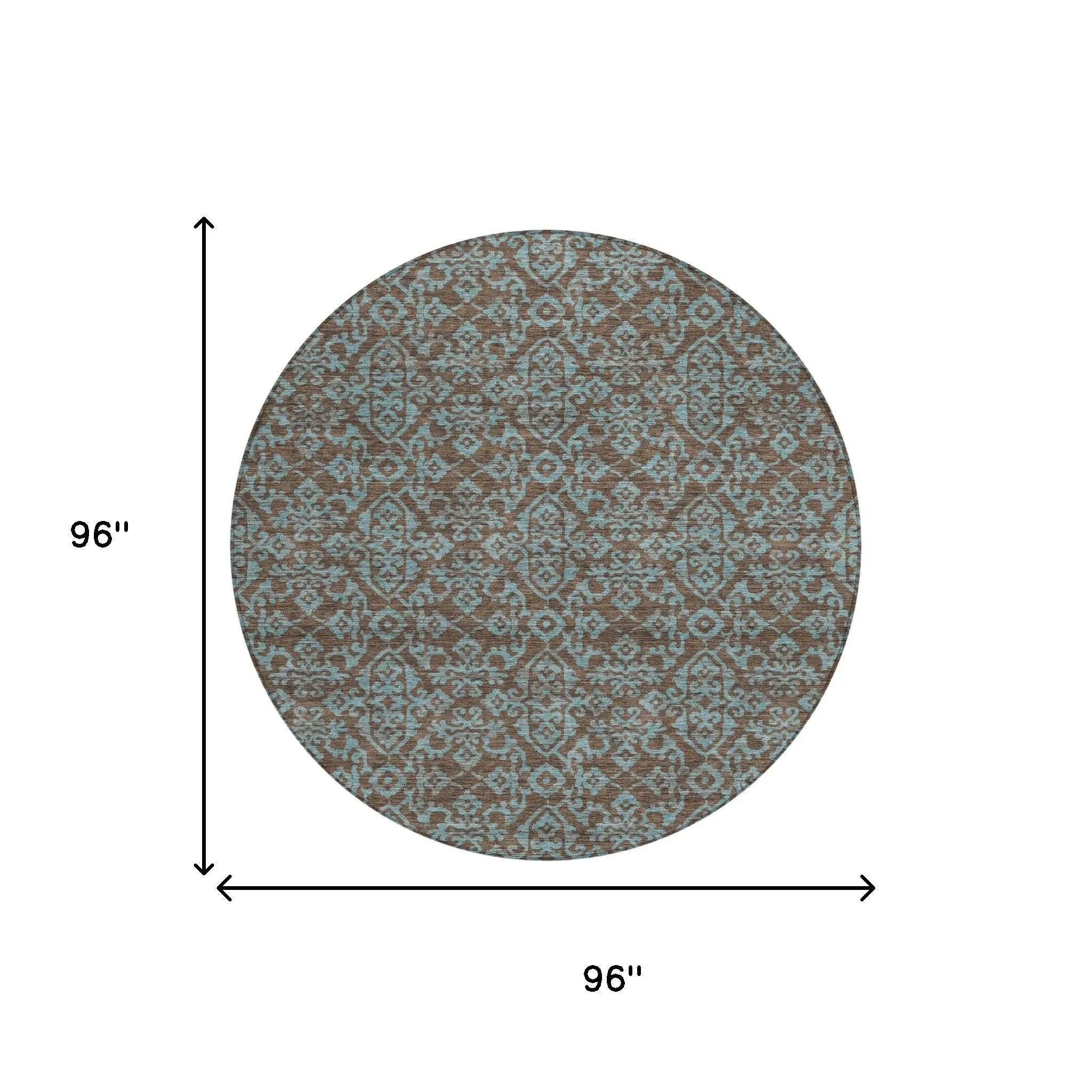 8' Brown And Linen Round Oriental Washable Indoor Outdoor Area Rug Homeroots Outdoor