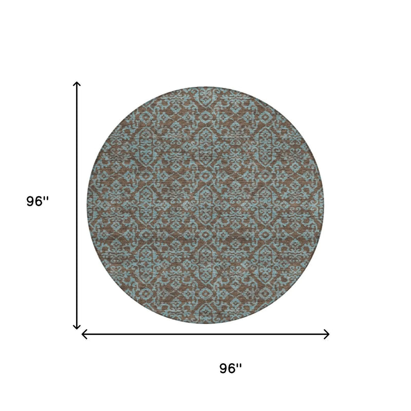 8' Brown And Linen Round Oriental Washable Indoor Outdoor Area Rug Homeroots Outdoor