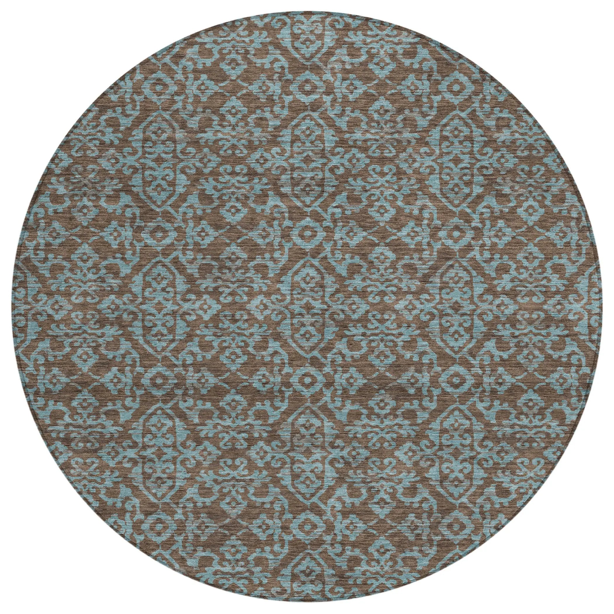 8' Brown And Linen Round Oriental Washable Indoor Outdoor Area Rug Homeroots Outdoor