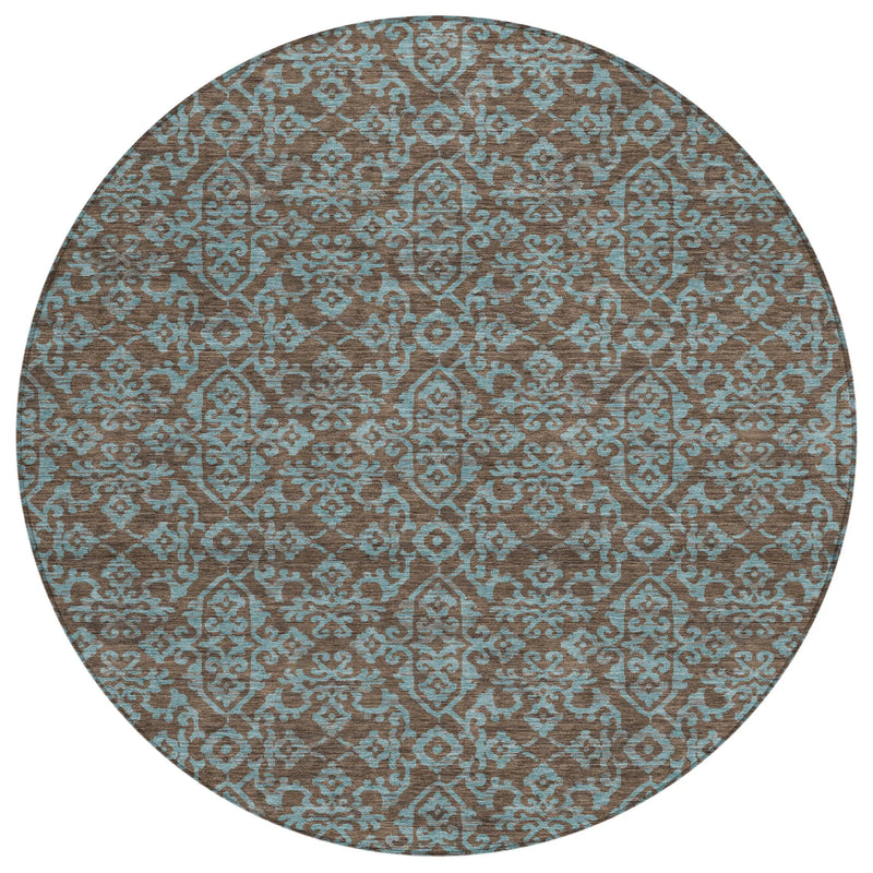 8' Brown And Linen Round Oriental Washable Indoor Outdoor Area Rug Homeroots Outdoor