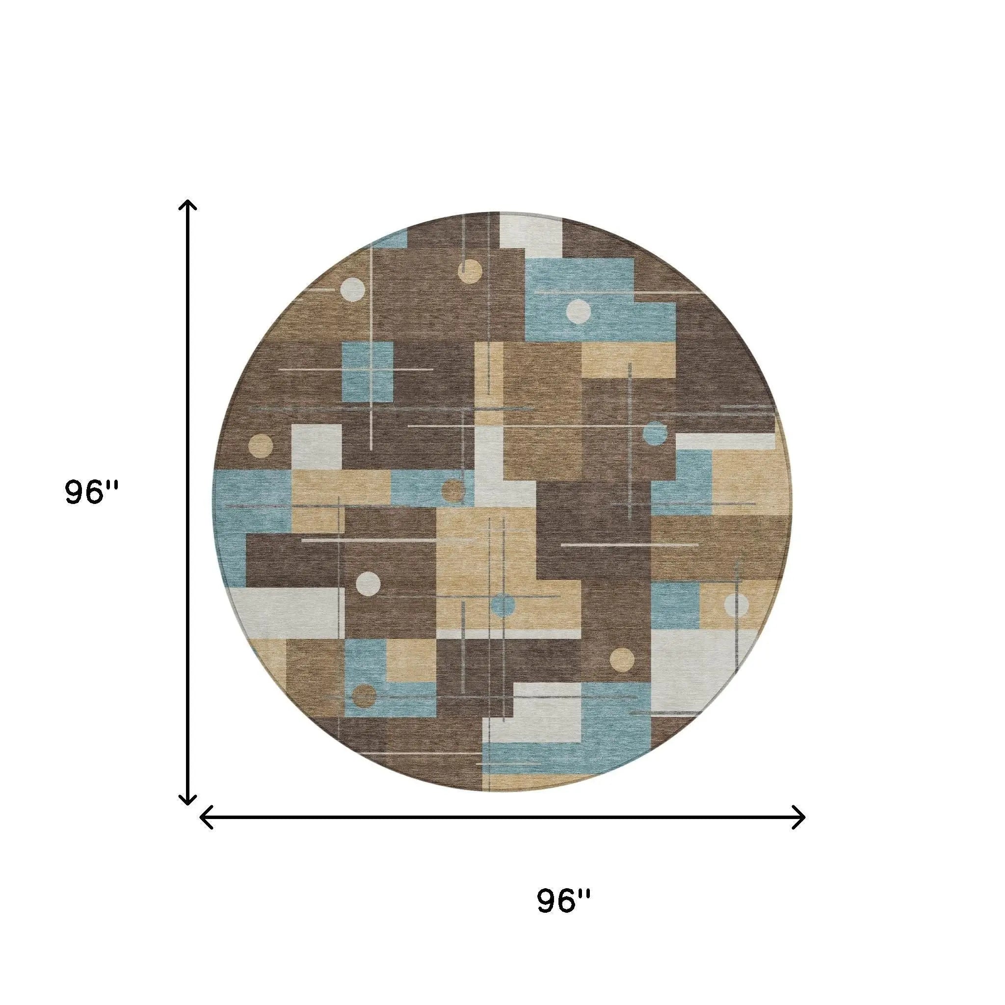 8' Brown And Pewter Round Geometric Washable Indoor Outdoor Area Rug Homeroots Outdoor